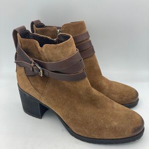 Sam Edelman Women's Ankle Boots 9.5 Bootie Suede Brown Leather Buckle Heeled